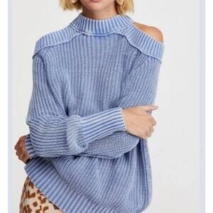 Free People Cold Shoulder Half Moon Purple Sweater